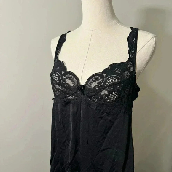 Vintage nylon and lace black slip dress 38/L - Picture 4 of 6